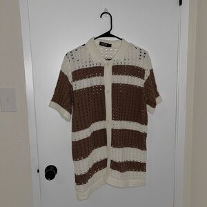 BoohooMAN Cream and Brown Knit Shirt